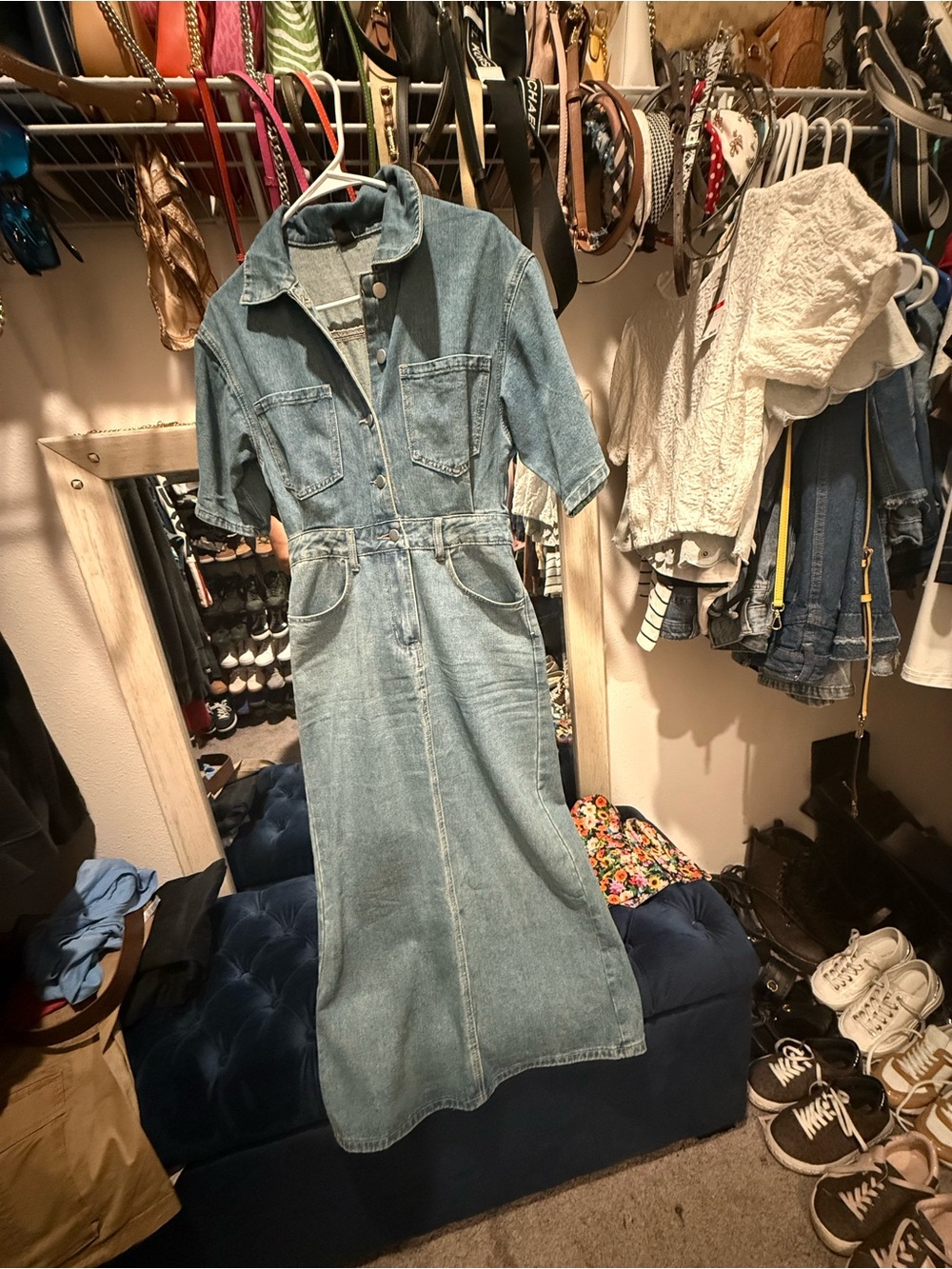 Classic Denim Maxi Dress - Light Blue